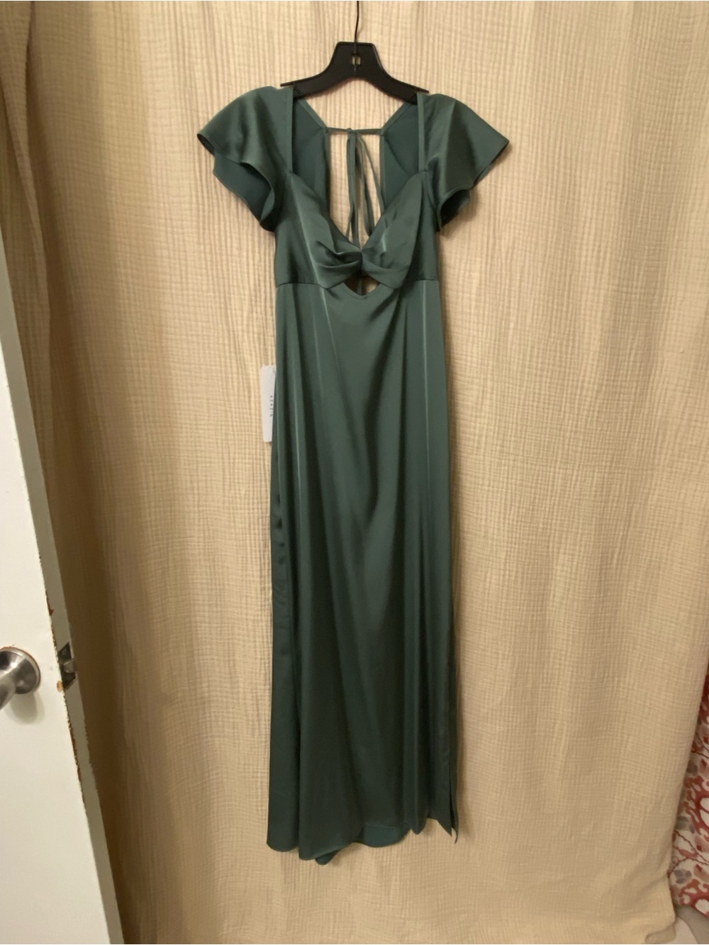 Tie-Back Satin Maxi Dress in Eucalyptus